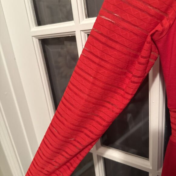 Bebe Red Striped Sheer Bodycon Longsleeve Dress Size L SALT1099 NWT - Picture 6 of 10